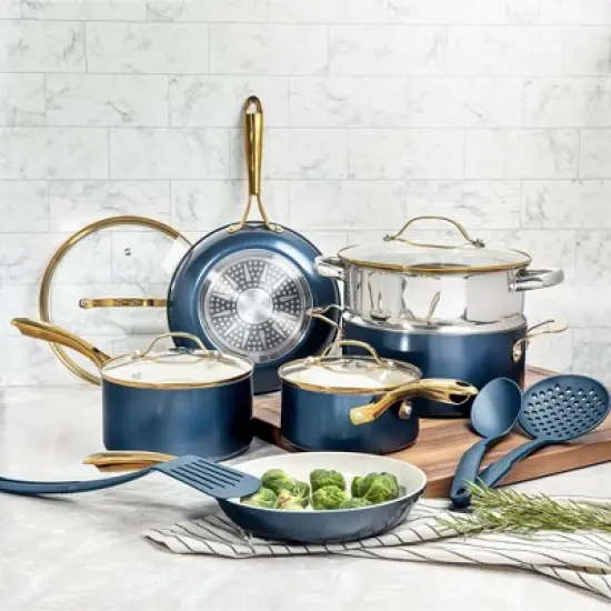 Gotham Steel Navy 15-Piece Ultra Nonstick Ceramic Cookware Set with Utensils image {3}