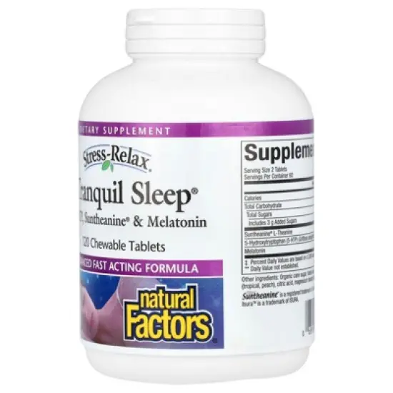 Natural Factors Stress-Relax, Tranquil Sleep, 5-HTP, Suntheanine & Melatonin, 120 Chewable Tablets image {2}