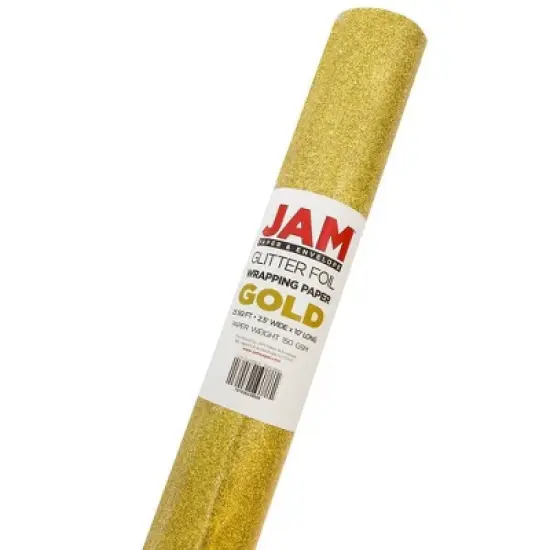 JAM PAPER Gold Glitter Gift Wrapping Paper Roll - 1 pack of 25 Sq. Ft.: Christmas & Birthday Gift Wrap, Paper Gold Stars image {1}