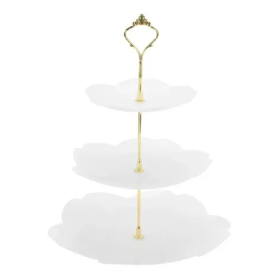 Unique Bargains 3 Tier Dessert Cupcake Stand Flower Shape Cup Cake Holder Tower White Gold Tone image {6}