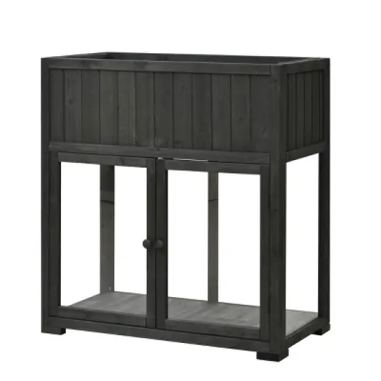 Outdoor Patio Fir Wood Mini Cold Frame,Polycarbonate Door Wooden Compact Garden Greenhouse with Wheels,Wooden Raised Bed with Liner-Coolbibila image {2}