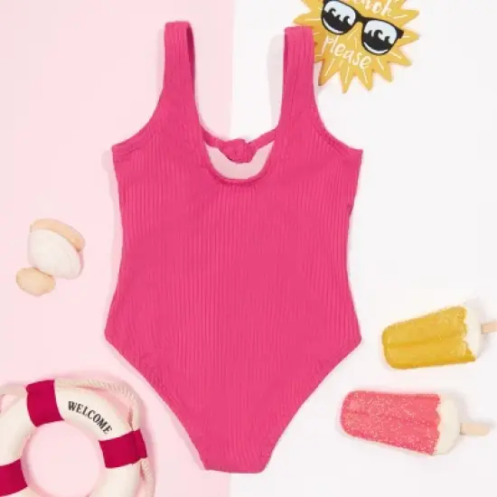 Girl's Ribbed Bunny Tie Front One Piece Swimsuit - Cupshe image {2}