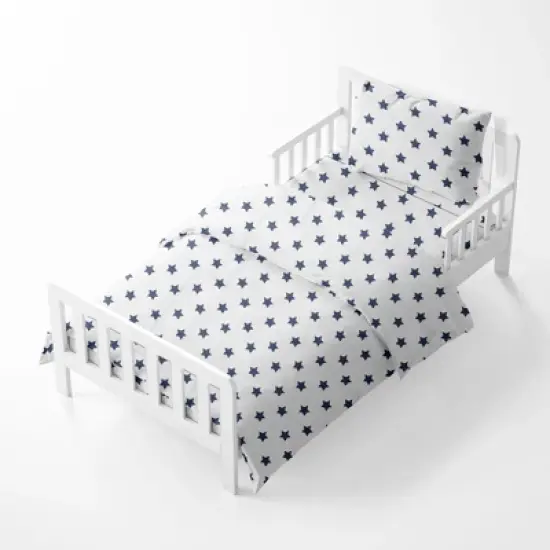 Bacati - Stars Navy Ikat Muslin 4 pc Toddler Bedding Set image {1}