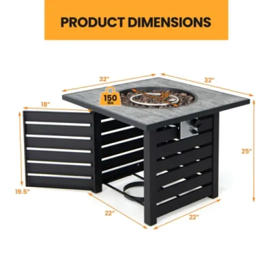 Tangkula 32&rdquo;Propane Fire Pit Table Square Tabletop Auto-Ignition W/ Rain Cover Lava Rocks image {4}