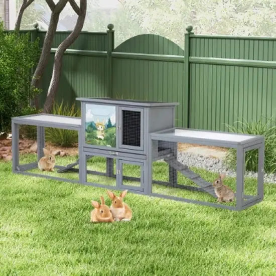 Sandinrayli 94-in Indoor & Outdoor Wooden Rabbit Hutch image {6}