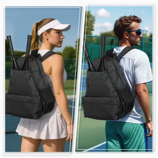 Unique Bargains Waterproof Separate Shoe Compartment Badminton Pickleball Tennis Backpack for 2 Rackets image {5}