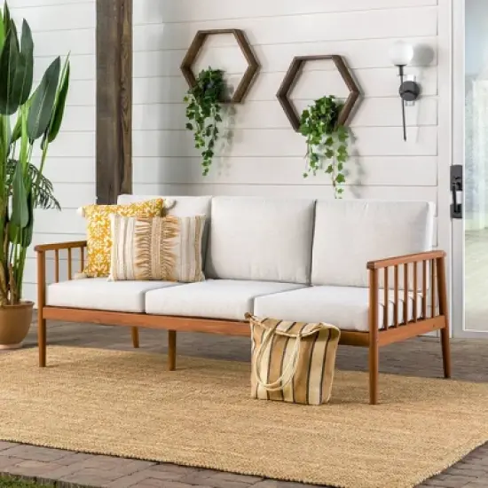 Saracina Home Modern Boho Eucalyptus Outdoor Spindle Sofa with Cushions
 image {1}