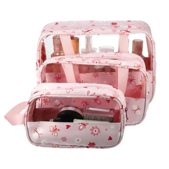 Unique Bargains Women's Durable Makeup Bag Pink 3 Pcs image {3}