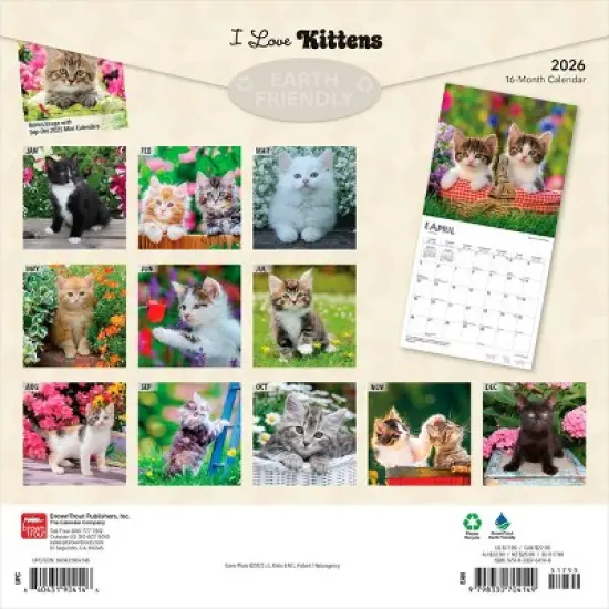 BrownTrout I Love Kittens 2026 12"x24" Hanging Square Wall Calendar Plastic-Free image {1}