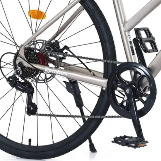 Hybrid Bike For Men And Women, 700C Wheels 7-Speed Lightweight Carbon Steel Hybrid Bicycles With Front And Rear Dual Disc Brakes, Road Bike For Travel image {3}