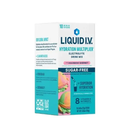 Liquid I.V. Sugar Free Hydration Multiplier Vegan Powder Electrolyte Supplements - Rainbow Sherbert - 0.45oz/10ct image {3}