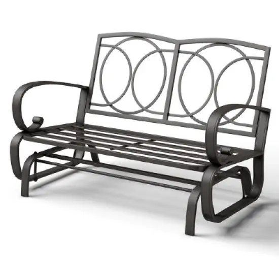 Tangkula Patio Loveseat Bench Steel Frame Furniture Rocking Bench With Cushions Outdoor image {4}