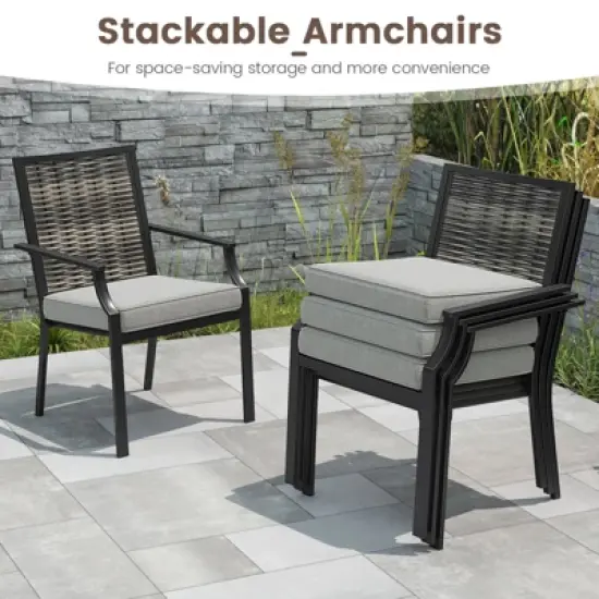 Costway Patio Wicker Chairs Set of 2/4 Stackable Rattan Armchairs with Removable Cushions image {6}