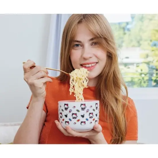 Silver Buffalo Sanrio Hello Kitty Black Cat Ceramic Soup Mug With Vented Lid | Holds 24 Ounces image {7}