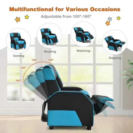 Costway Kids Youth Gaming Sofa Recliner w/Headrest & Footrest PU Leather Yellow\White\Blue\Pink image {4}