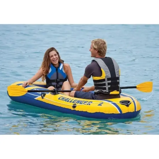Intex Challenger 2 Inflatable 2 Person Floating Boat Raft Set with 2 48-Inch Oars, Oar Locks, Grab Handles and High-Output Hand Air Pump image {4}