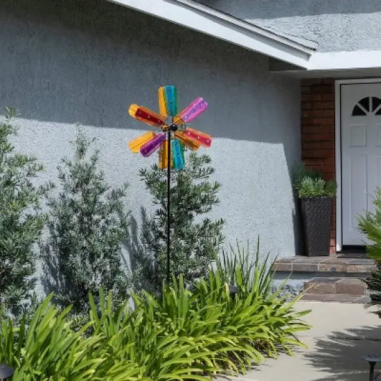 Colorful Bejeweled Metal Windmill Spinner Garden Stake - Alpine Corporation image {1}