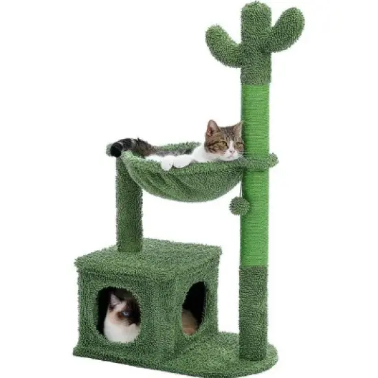 QuestaPack Cactus Cat Tree 40" Cat Tower with Large Metal Carpet Hammock image {6}
