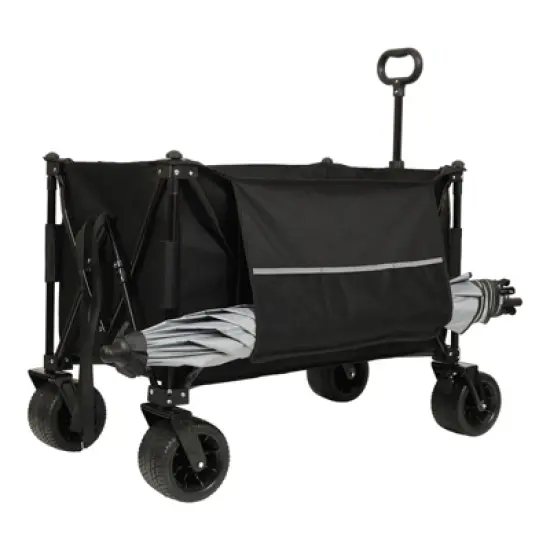 DSVIMOY Collapsible Foldable Extended Wagon, Folding Garden Cart with Drink Holders and Side Pocket, Black, 37.4"*23.03"*38.98 image {5}