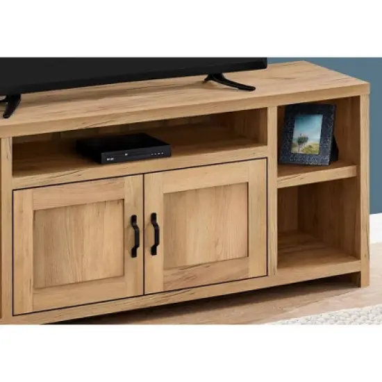 Modern Farmhouse Wood Look 2 Door 5 Shelf TV Stand for TVs up to 60" Gold/Pine - EveryRoom image {2}