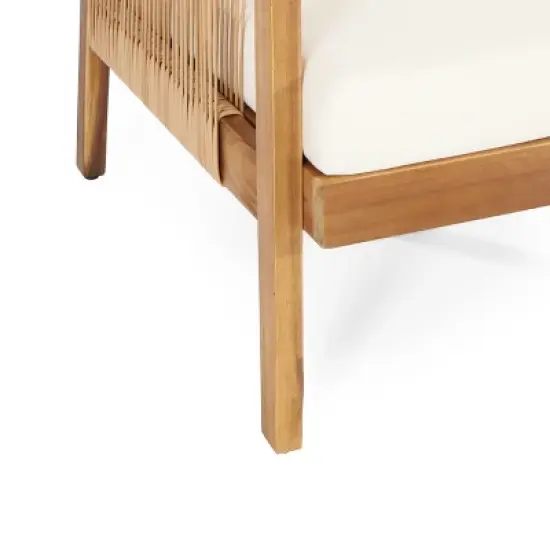 Christopher Knight Home Allerton Outdoor Acacia Wood and Wicker Club Chair with Cushions, Teak and Beige image {5}