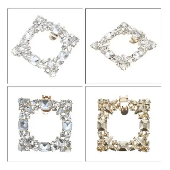 Unique Bargains Women's Rhinestone Shoe Buckle 2.17"x2.17" Gold Tone 2 Pcs image {3}