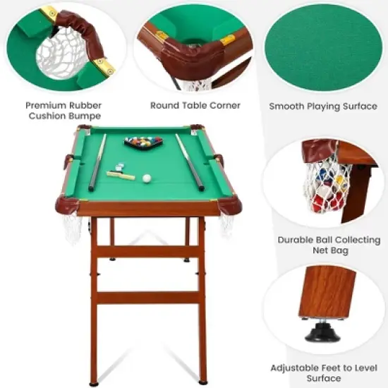5 ft Folding Pool Table Portable Foldable Billiards Table for Kids and Adults Pool Game Table with 2 Cue Sticks 16 Balls Triangle Chalk image {2}
