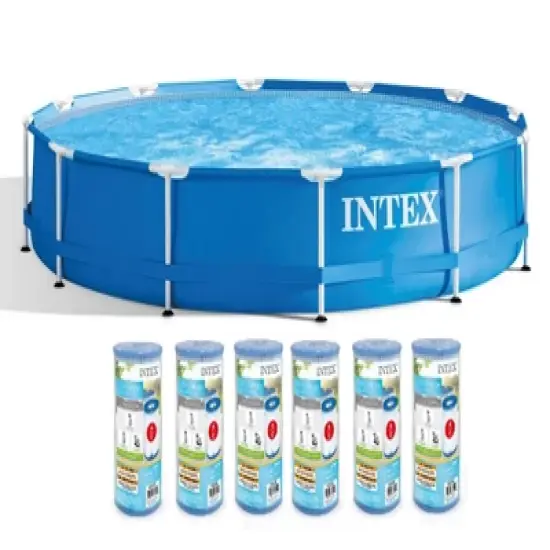 Intex 12' x 30" Metal Frame Set Swimming Pool with 530 GPH Pump & Filters 28211EH image {1}