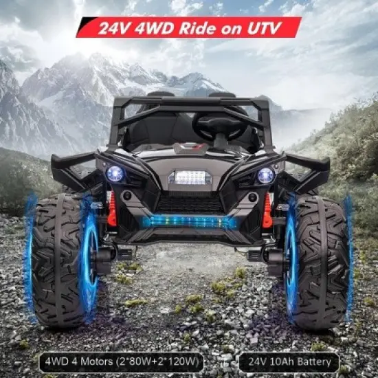 24V 2 Seaters Kids Ride on UTV with Remote Control, Extra Large EVA Wheels & Wide Seat for Big Kids, Full-Metal Suspension, Music, LED Lights image {2}