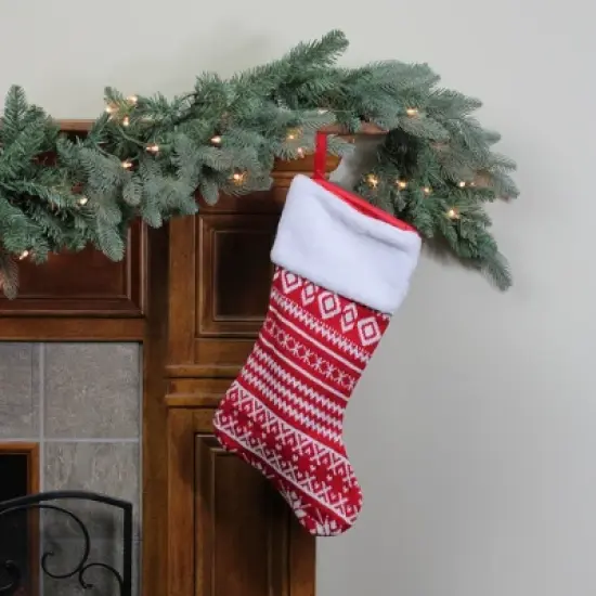 Northlight 22" Red and White Rustic Lodge Knit Christmas Stocking with Cuff image {1}