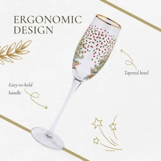 Spode Christmas Tree 8.45 Fl. Oz. Footed Champagne Flute (Set of 4), Polka Dot - Sparkling Wine Glasses for Holiday Celebrations image {5}