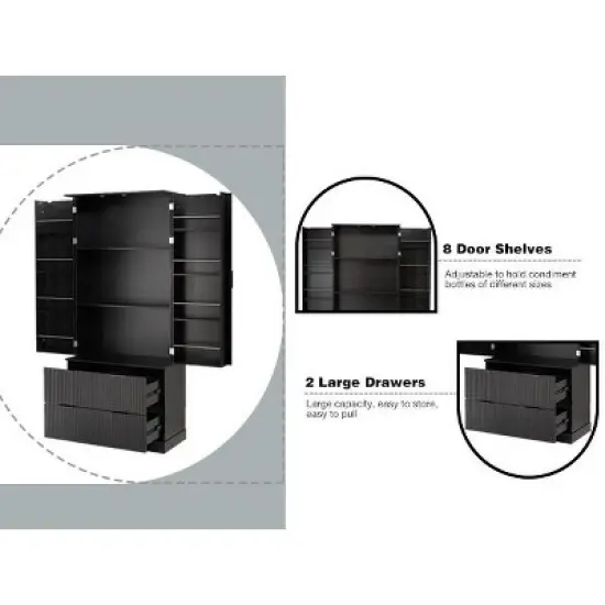 Bella Depot 72" Fluted Kitchen Pantry Cabinet with 2 Drawers & 8-Door Spice Rack, Freestanding Storage Organizer for Bathroom, Dining Room, Entryway image {7}