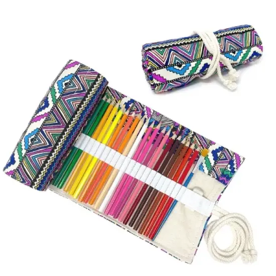 Wrapables Pencil Roll Organizer, Colored Pencil Wrap Pouch (72 slots), Bohemian image {6}