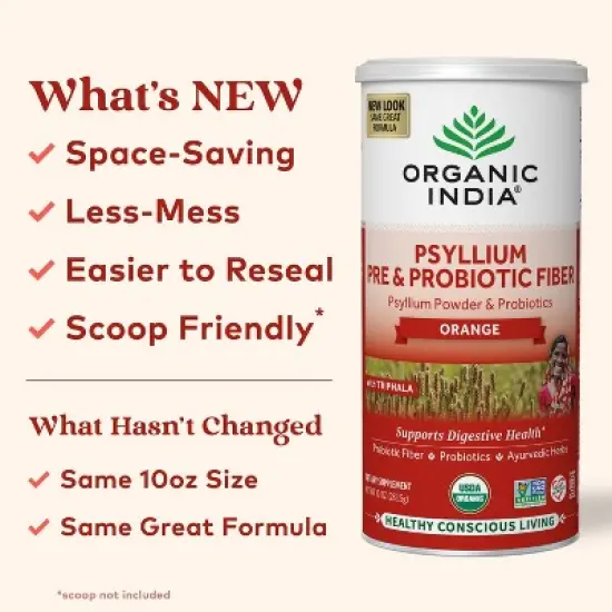 Organic India Psyllium Pre & Probiotic Fiber Digestive Canister Powder - Orange - 10oz image {3}