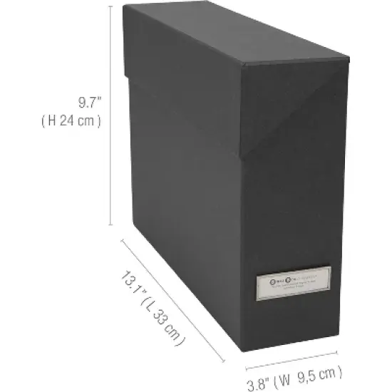 Bigso Lovisa Fiberboard Label Frame 12 File Storage Box - Document Organizer for Important Paperwork - Hanging File Box with Flip Top Lid - Dark Grey image {2}