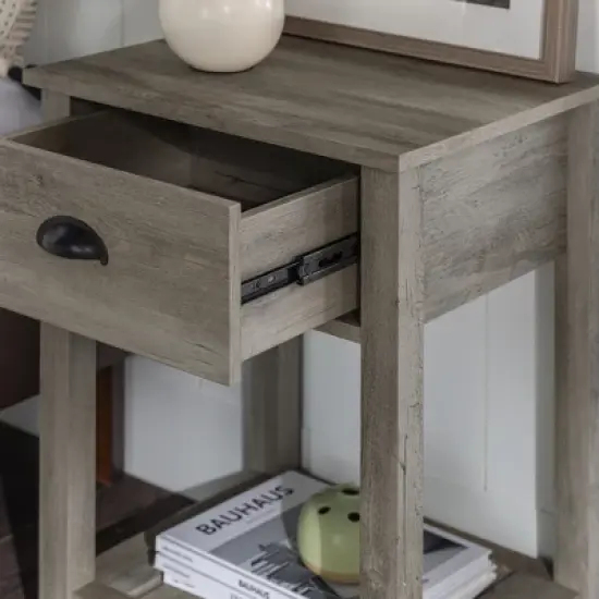 June Rustic Transitional Square Nightstand with Lower Shelf   - Saracina Home image {8}