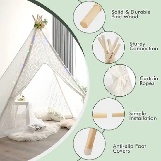 Costway 85'' Height 5 Sides Huge Lace Play Tent for Kids Adult Wedding w/ Light Strings image {7}