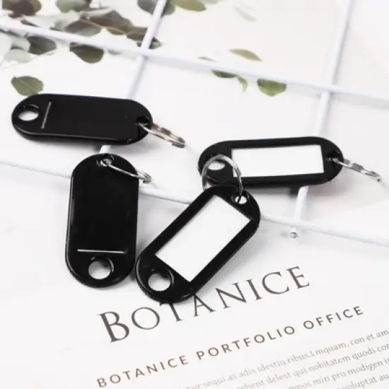 Unique Bargains Plastic Split Ring ID Label Tags Keyrings 2''x 0.9'' Black 20 Pcs image {7}