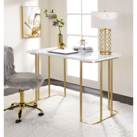 Estie Writing Desk White/Gold - Acme Furniture image {1}