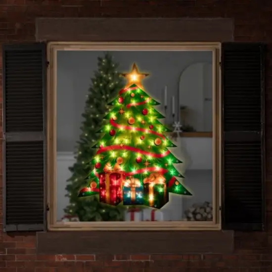 Northlight 22.5" Lighted Christmas Tree with Presents Window Silhouette image {2}