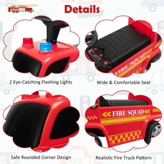 Costway Kids Ride On Fire Truck Foot-to-Floor Sliding Push Car w/ Music & Bubble Maker image {5}