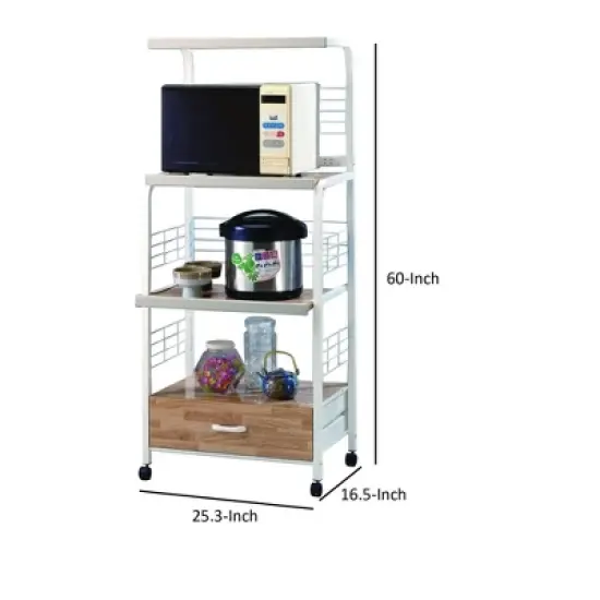 Commodious Kitchen Shelf On Casters White - Benzara image {4}