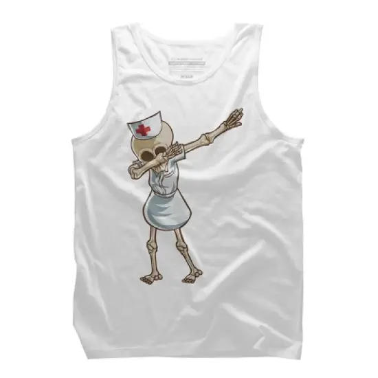 Men's Design By Humans Halloween Dabbing Funny Skeleton Nurse RN Costume Gift By COVI Tank Top image {7}
