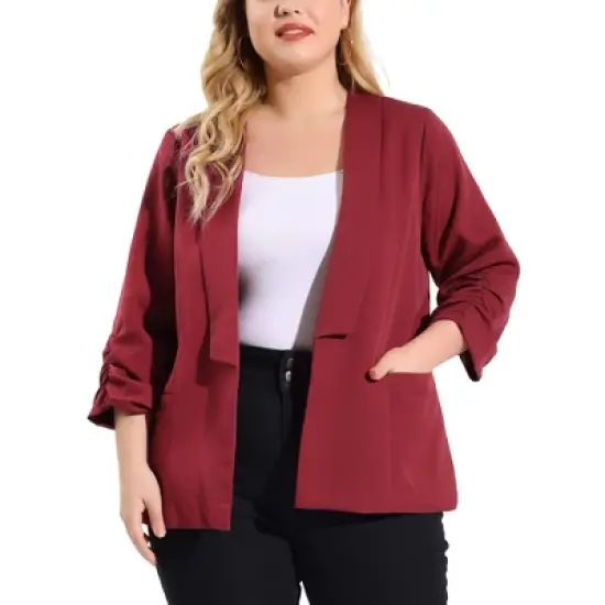 Agnes Orinda Women's Plus Size Fashion Formal with 3/4 Pleated Sleeves and Shawl Collar Blazers image {6}