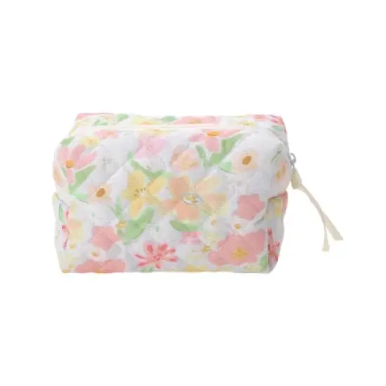 Unique Bargains Quilted Square Flower Makeup Bag Pink Green 1 Pc image {5}