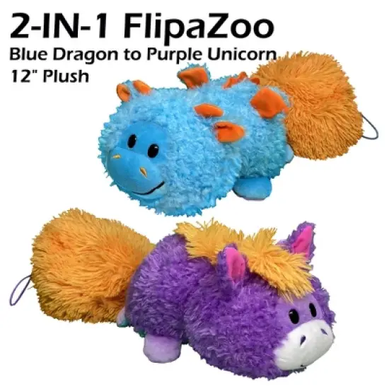 FlipaZoo Magic Tails Blue Dragon to Purple Unicorn - 2-In-1 Animal Plush image {1}