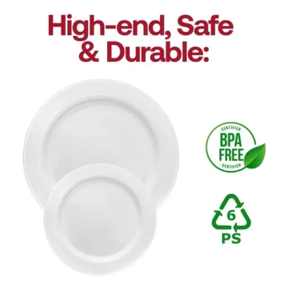 Smarty Had A Party 10.25" White w/ Silver Edge Rim Plastic Dinner Plates - 120 pcs image {4}