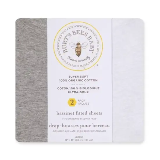 Burt's Bees Baby&reg; Organic Solid Bassinet Sheet - White Gray - 2pk image {1}