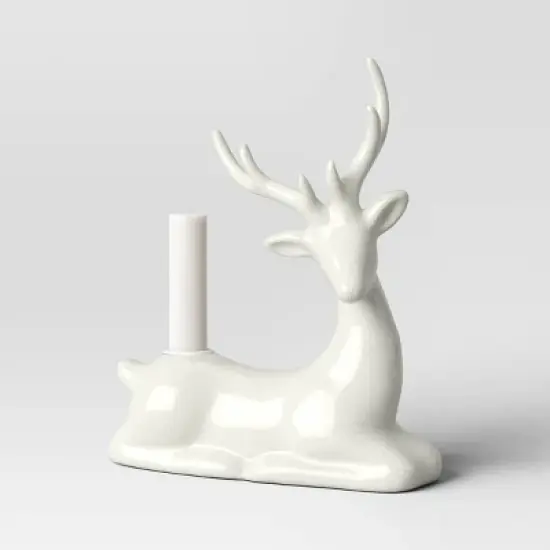 8.25" Taper Crackled Ceramic Deer Christmas Candle Holder White - Wondershop&trade; image {3}