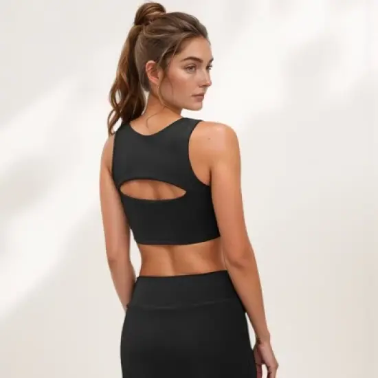Anna-Kaci Active Women's Sports Bra with Scoop Neck and Front Cutout Design for Low to Medium Impact Workouts image {3}